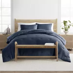 Waffle Textured 3 Piece All Season Down-Alternative Twin Comforter Set in Navy - Picture 1 of 7