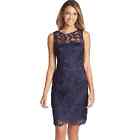 Adrianna Papell Dress Crochet Lace Illusion Neck Cocktail Party Knee Navy Blue 8