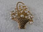 Coro Craft Yellow Gold Filled Faux Pearl Woven Basket Pin Brooch