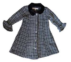 Vintage Nannette Baby Button Coat Size 24 Month Dressy Pleated Black White Tweed - Picture 1 of 11