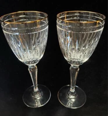 WATERFORD CRYSTAL MARQUIS HANOVER GOLD 2 WINE GLASSES 7-5/8" BLOWN GLASS - Image 1 of 4