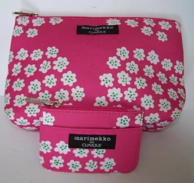 2 Pc CLINIQUE MARIMEKKO I.D. CCARD HOLDER + Makeup bag Adorbs Flower Power NEW! - Image 1 of 4
