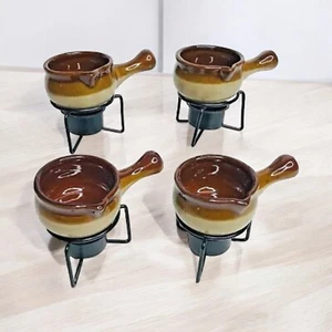 Calentadores de salsa de mantequilla de gres candelabros Tealight lote de 4 esmaltados marrones - Imagen 1 de 11