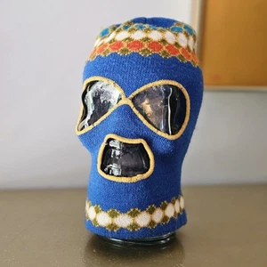 Vintage 80s Ski Mask Blue Fair Isle - Picture 1 of 5