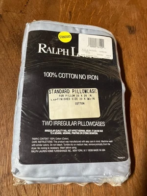 NUEVO 2 fundas de almohada Ralph Lauren estándar aciano azul algodón satén 20x30 pulgadas Foto 1 de 4