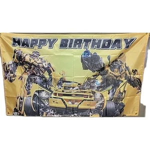 Bumblebee Transformers Happy Birthday Banner width 5 ft. height 3 ft. - Picture 1 of 3