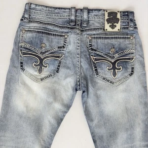 Rock Revival Xan Relaxed Straight Distressed Rockabilly Denim Jeans Men Sz 34 - Picture 1 of 23