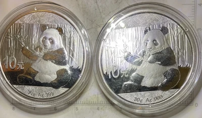 2017 年 10 元中国熊猫 X2 30 克 0.999 纯银每枚硬币 60 克总计 — 第 1/2 张图片