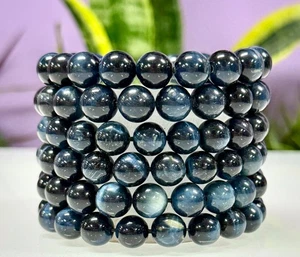 "Brazalete elástico curativo cristal 10 mm 8"" ojo de tigre azul natural al por mayor 6 piezas" - Imagen 1 de 5