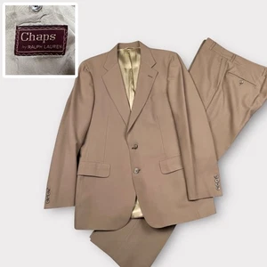 Vintage Chaps Ralph Lauren Suit Mens 40R Tan Two Piece Blazer Pants Wool USA 90s - Picture 1 of 21