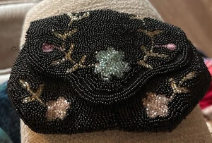 Antique Abstract Floral Beaded Snap Closure Wristlet Bag Purse 6” X 4” - Picture 1 of 7