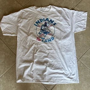 vintage Jerzees XL white t-shirt Indians Cleveland The Land Vintage baseball MLB - Picture 1 of 4