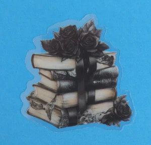 Pila di Libri Con Rose Nere Adesivo Trasparente 2,38" x 2,25" (AW) - Foto 1 di 2