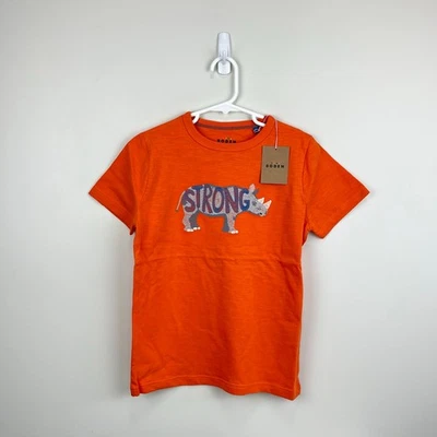 Mini Boden Animal Printed Cotton T-Shirt Fire Opal Orange Rhino Boys 8-9 NWT - Image 1 of 4