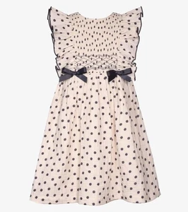 NEW Bonnie Jean Girls Size 4 "IVORY GRAY DOT" Smocked Pinafore Ruffle Dress NWT - Picture 1 of 5