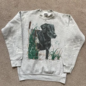 Vintage Black Lab Hunting Sweatshirt Mens L/M Labrador Dog Crew Paint Splatter - Picture 1 of 4
