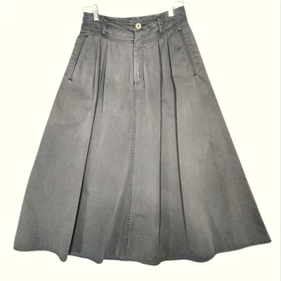 Falda Completa Midi Denim Gris Liz Claiborne Años 80 De Colección Burnout Desteñida Cottage Boho Foto 1 de 4