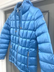 Calvin Klein Lightweight Puffer Down Feather Hooded Shine Blue Jacket - Size S - Picture 1 of 15