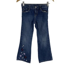 Gymboree Girls Blue Floral Cotton Flat Front Straight Leg Denim Jeans Size 7 - Picture 1 of 11