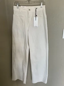 Oat New York Wide Leg Jeans White 4/27 Raw Hem Stretch High Rise Pants NWT - Picture 1 of 4