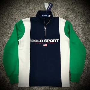 POLO SPORT PULLOVER SWEATSHIRT Mens(Sm) Quarter Zip NAVY BLUE GREEN ralph lauren - Picture 1 of 4