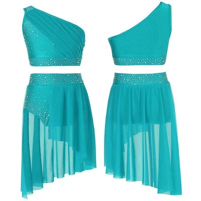 Girls 2 Pieces Lyrical Dance Dress Outfit Ballet Gymnastics Crop Top with Skirt - Image 1 of 3