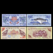 Bhutan Banknotes Set 2 PCS,  1+5 Ngultrum, 2013-2015, P-27b 28b, UNC