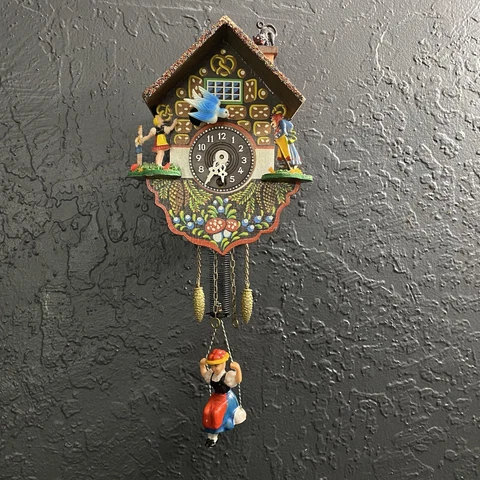Vintage Bavarian Black Forest Cuckoo Style Clock Hansel & Gretel Swinging Girl Cover