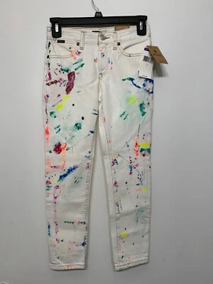 POLO RALPH LAUREN The Astor Slim Boyfriend Girls Jeans White Paint Splatter Sz 7 - Image 1 of 4