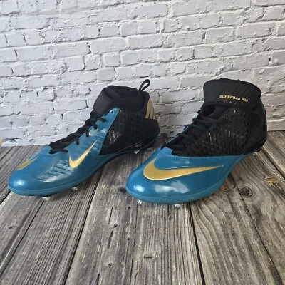 Nike Lunar Superbad Pro Lunarlon Mens Football Cleats Blue Gold Arch Beam Sz 17 - Image 1 of 4