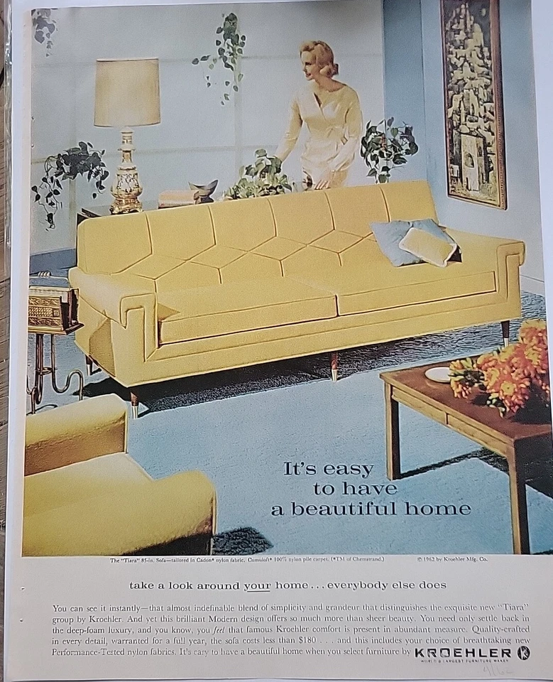 1963 Kroehler Mid Century Yellow Sofa Chair Furniture Vintage Original Ad  - Image 1 of 1