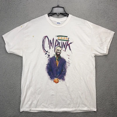Camisa CM Punk Joker XL Blanca WWE AEW Manga Corta Blanca Cuello Redondo Pullover Defectos Foto 1 de 4