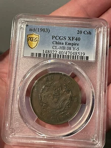 1903 20 Cash 20C China Empire Hu Poo - CL-HB.08 Y-5 - PCGS XF 40 - Picture 1 of 8