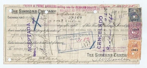199/23 - CHILE, NICE & ELUSIVE BILL OF EXCHANGE DOC. - SIMMONS Co Cover