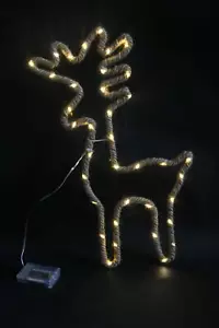Christmas Silhouette Rope Lights Reindeer LED Hemp Jute Retro Wall Decorations - Picture 1 of 7