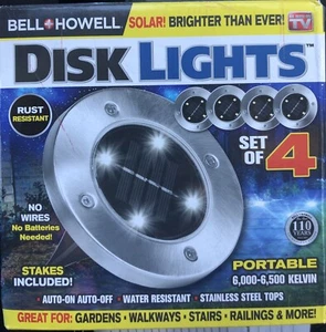 Bell & Howell Disk Lights Deluxe Solar Powered 3.75 W LED Garden Light 4 pk - Picture 1 of 2