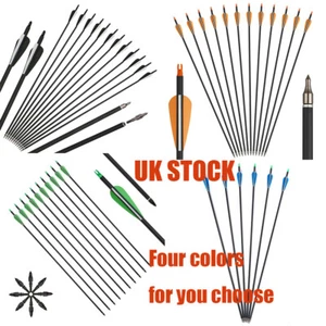 12X Carbon Arrows 30'' SP500 Hunting Arrowheads For Compound Recurve Bow Target - Picture 1 of 19