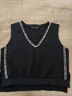 Zara Women's Black Sleeveless T-Shirt Crop Tank Top W/Ivory Stitch Detail SZ S