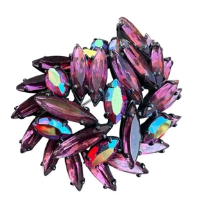 Vintage signierte REGENCY lila rosa Navette rot AB Strass Brosche japanisch - Bild 1 von 8