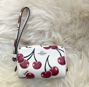 Coach Leather Pouch Wristlet In Cherry Print Silver / Cherry Print CZ470 - Picture 1 of 4