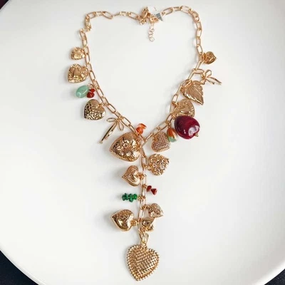 20" Anthropologie Heart Bib Statement Necklace Chic Women Party Vacation Jewelry - Image 1 of 4