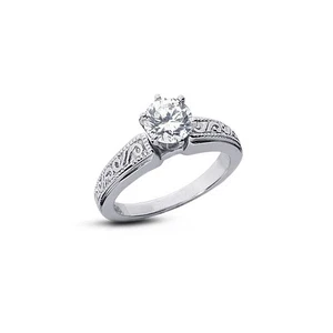 1ct E VS1 Round Natural Diamond 18k  Vintage Style Solitaire Engagement Ring - Picture 1 of 6