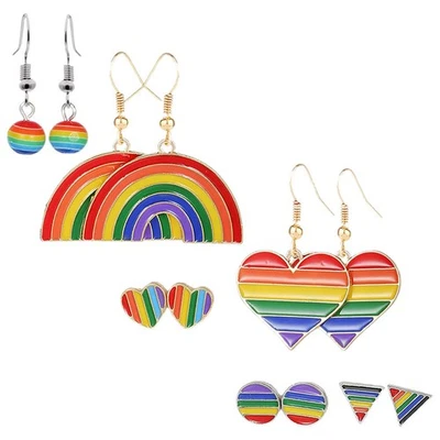  6 Pairs Regenbogen Ohrstecker Ohrringe Herzform Karnevalsohrringe Herzohrringe - Bild 1 von 4