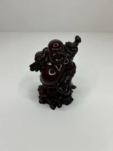 Vintage Japanese Dark Red Laughing Wandering Buddha Figurine - Picture 1 of 6