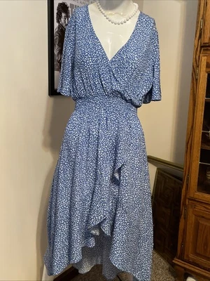 Damas Vestido Columpio Verano Azul Rayón Talla M Kormei Viaje Crucero Jardín Fiesta Foto 1 de 4