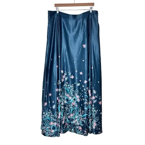 Modcloth Satin Arose Such A Classic Maxi Skirt Size 2X High Waist Floral Teal - Picture 1 of 14