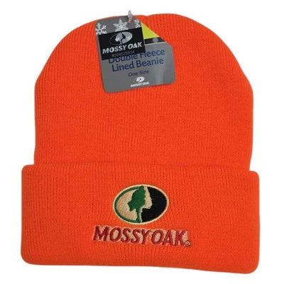 NWT Mossy Oak Double Fleece Lined Beanie Hat Orange Thermal Knit Winter Outdoor - Image 1 of 4