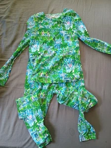 Lilly Pulitzer Girls Size 12 Sammy 2pc Pajama Set Sprout Green Lilly On Holiday - Picture 1 of 2
