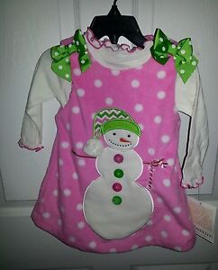 BONNIE JEAN Baby Girl's 2 pc Snowman Christmas Holiday Dress Sz 18 months SOCUTE