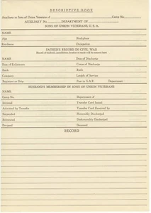 c1910 Auxiliary to Sons of Unions Veterans Descriptive Book application form - Picture 1 of 2